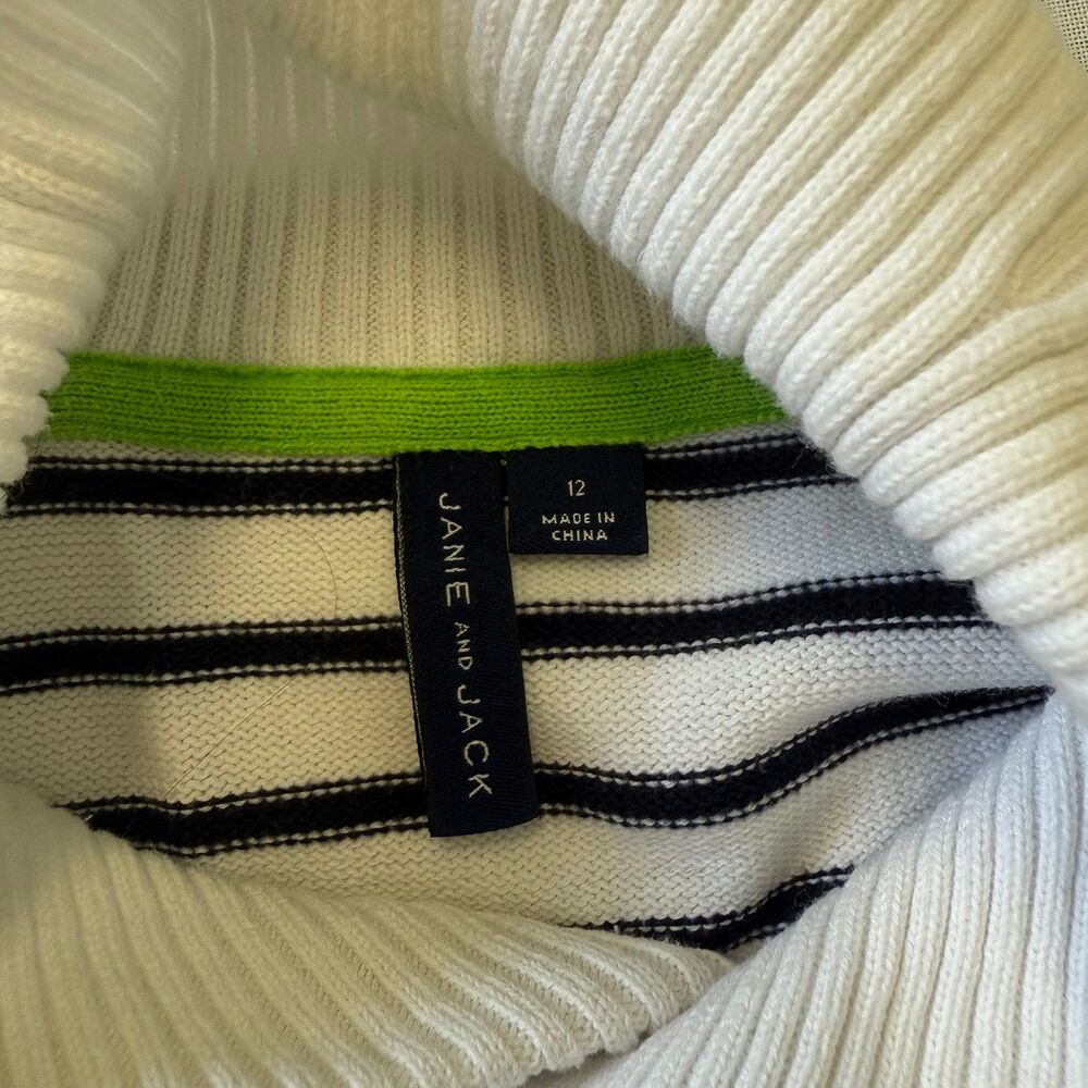 Janie & Jack Preppy Striped Pull On Sweater Navy White Shawl Collar Nautical 12 - Picture 3 of 7